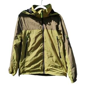 CASEI Windbreaker Rain Jacket Mens Medium Hooded Green Pockets Folding Packable